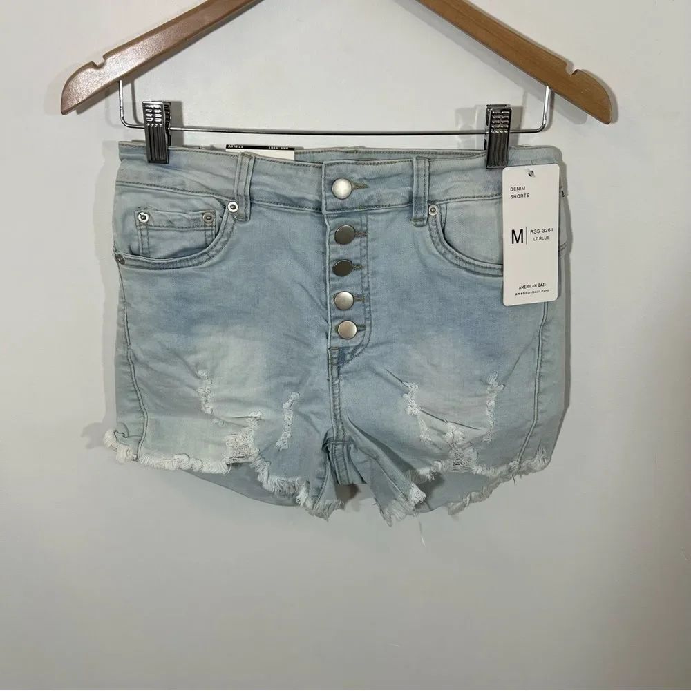 NWT American Bazi High Waist Button Fly Distressed Shorts | Size M